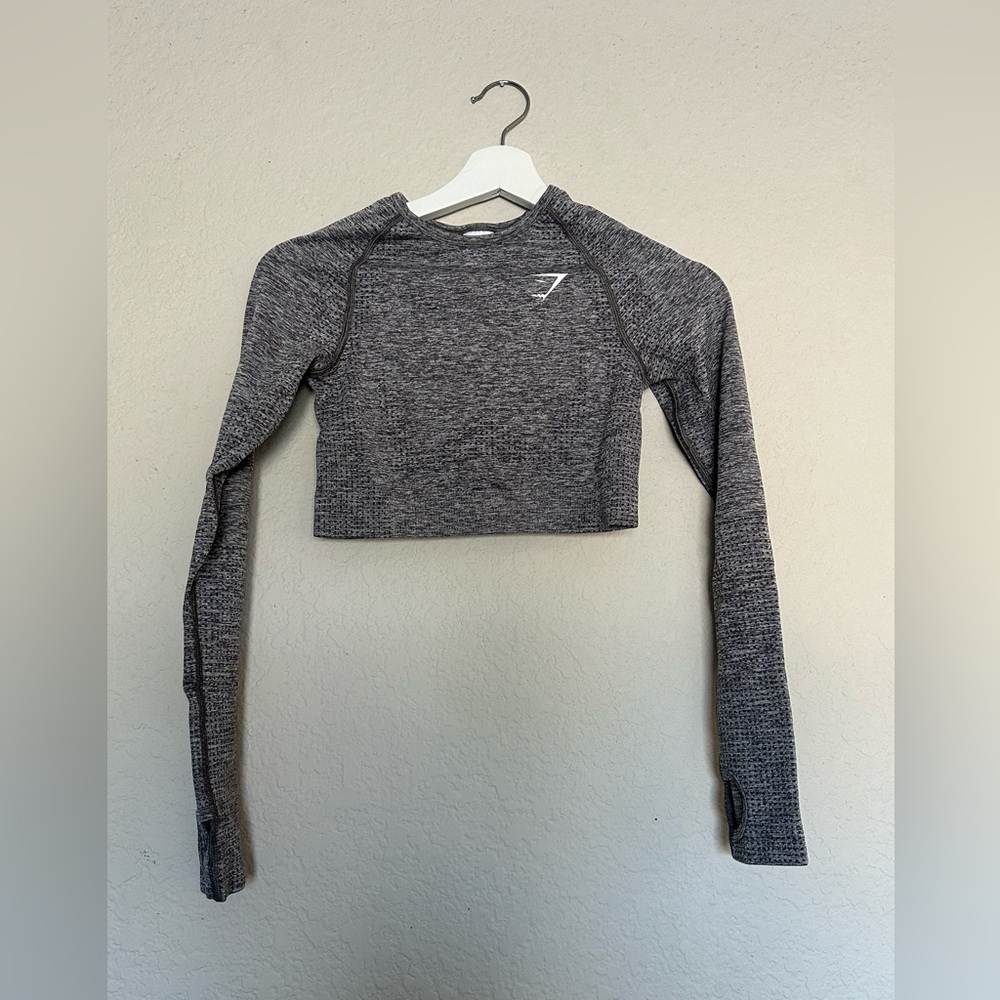 Gymshark Workout Crop Top Gym Shirt Grey Top Long-sleeve